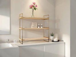 Hanah Home Estantería de Pared de Madera Maciza Dorado y Marrón